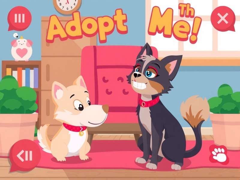Vibrant scene from the Adopt Me Roblox game showing players with various pets in a colorful neighborhood