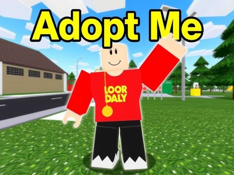 A vibrant scene from Roblox Adopt Me showing a player with a neon legendary pet in the nursery area